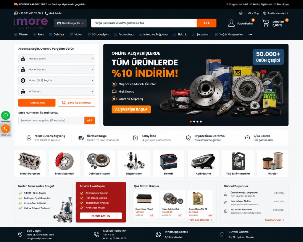 Şase Sorgulamalı Oto Yedek Parça E-Ticaret Yazılımı